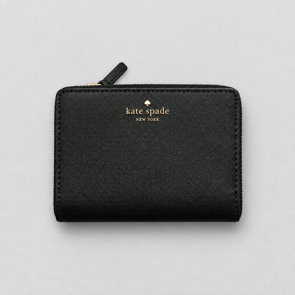 kate spade black leather wallet with zip coin pocket and card slots